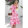 imagePRETTYGARDEN Summer Dresses for Women 2025 V Neck Puff Short Sleeve ALine Floral Flowy Long Maxi Boho Tiered Beach DressesWhite Rose Red Flower