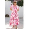 imagePRETTYGARDEN Summer Dresses for Women 2025 V Neck Puff Short Sleeve ALine Floral Flowy Long Maxi Boho Tiered Beach DressesWhite Rose Red Flower