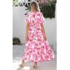 imagePRETTYGARDEN Summer Dresses for Women 2025 V Neck Puff Short Sleeve ALine Floral Flowy Long Maxi Boho Tiered Beach DressesWhite Rose Red Flower