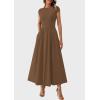 imagePRETTYGARDEN Womens Summer Casual Long Dresses Cap Sleeve Patchwork A Line Flowy Modest Elegant Homecoming Maxi DressDark Coffee