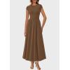 imagePRETTYGARDEN Womens Summer Casual Long Dresses Cap Sleeve Patchwork A Line Flowy Modest Elegant Homecoming Maxi DressDark Coffee