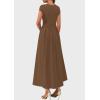 imagePRETTYGARDEN Womens Summer Casual Long Dresses Cap Sleeve Patchwork A Line Flowy Modest Elegant Homecoming Maxi DressDark Coffee