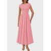 imagePRETTYGARDEN Womens Summer Casual Long Dresses Cap Sleeve Patchwork A Line Flowy Modest Elegant Homecoming Maxi DressPink