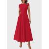imagePRETTYGARDEN Womens Summer Casual Long Dresses Cap Sleeve Patchwork A Line Flowy Modest Elegant Homecoming Maxi DressRed