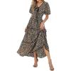 imagePRETTYGARDEN Summer Dresses for Women 2025 V Neck Puff Short Sleeve ALine Floral Flowy Long Maxi Boho Tiered Beach DressesBlack Brown Leopard