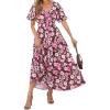 imagePRETTYGARDEN Summer Dresses for Women 2025 V Neck Puff Short Sleeve ALine Floral Flowy Long Maxi Boho Tiered Beach DressesCoffee Pink Flower