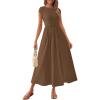 imagePRETTYGARDEN Womens Summer Casual Long Dresses Cap Sleeve Patchwork A Line Flowy Modest Elegant Homecoming Maxi DressDark Coffee