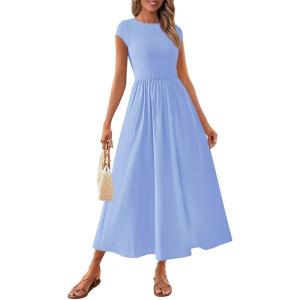 imagePRETTYGARDEN Womens Summer Casual Long Dresses Cap Sleeve Patchwork A Line Flowy Modest Elegant Homecoming Maxi DressLight Blue