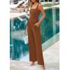 imagePRETTYGARDEN Summer Sleeveless Jumpsuits for Women Dressy Square Neck Wide Leg Pants Knitted One Piece Rompers with PocketsBrown