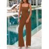 imagePRETTYGARDEN Summer Sleeveless Jumpsuits for Women Dressy Square Neck Wide Leg Pants Knitted One Piece Rompers with PocketsBrown