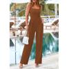 imagePRETTYGARDEN Summer Sleeveless Jumpsuits for Women Dressy Square Neck Wide Leg Pants Knitted One Piece Rompers with PocketsBrown