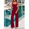imagePRETTYGARDEN Summer Sleeveless Jumpsuits for Women Dressy Square Neck Wide Leg Pants Knitted One Piece Rompers with PocketsWine Red