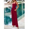 imagePRETTYGARDEN Summer Sleeveless Jumpsuits for Women Dressy Square Neck Wide Leg Pants Knitted One Piece Rompers with PocketsWine Red
