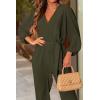 imagePRETTYGARDEN Womens Spring Fall Jumpsuits Casual Dressy One Piece Outfits V Neck Long Sleeve Belt Pockets Long Pants RomperArmy Green