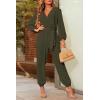 imagePRETTYGARDEN Womens Spring Fall Jumpsuits Casual Dressy One Piece Outfits V Neck Long Sleeve Belt Pockets Long Pants RomperArmy Green
