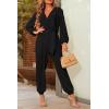 imagePRETTYGARDEN Womens Spring Fall Jumpsuits Casual Dressy One Piece Outfits V Neck Long Sleeve Belt Pockets Long Pants RomperBlack