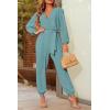 imagePRETTYGARDEN Womens Spring Fall Jumpsuits Casual Dressy One Piece Outfits V Neck Long Sleeve Belt Pockets Long Pants RomperBlue Green