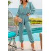 imagePRETTYGARDEN Womens Spring Fall Jumpsuits Casual Dressy One Piece Outfits V Neck Long Sleeve Belt Pockets Long Pants RomperBlue Green