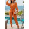 imagePRETTYGARDEN Womens Spring Fall Jumpsuits Casual Dressy One Piece Outfits V Neck Long Sleeve Belt Pockets Long Pants RomperBrown Yellow