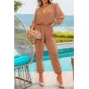 imagePRETTYGARDEN Womens Spring Fall Jumpsuits Casual Dressy One Piece Outfits V Neck Long Sleeve Belt Pockets Long Pants RomperCamel
