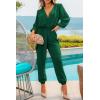 imagePRETTYGARDEN Womens Spring Fall Jumpsuits Casual Dressy One Piece Outfits V Neck Long Sleeve Belt Pockets Long Pants RomperDark Green