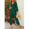 imagePRETTYGARDEN Womens Spring Fall Jumpsuits Casual Dressy One Piece Outfits V Neck Long Sleeve Belt Pockets Long Pants RomperDark Green