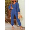 imagePRETTYGARDEN Womens Spring Fall Jumpsuits Casual Dressy One Piece Outfits V Neck Long Sleeve Belt Pockets Long Pants RomperDenim Blue