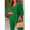imagePRETTYGARDEN Womens Spring Fall Jumpsuits Casual Dressy One Piece Outfits V Neck Long Sleeve Belt Pockets Long Pants RomperGreen
