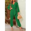 imagePRETTYGARDEN Womens Spring Fall Jumpsuits Casual Dressy One Piece Outfits V Neck Long Sleeve Belt Pockets Long Pants RomperGreen