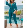 imagePRETTYGARDEN Womens Spring Fall Jumpsuits Casual Dressy One Piece Outfits V Neck Long Sleeve Belt Pockets Long Pants RomperLake Blue