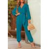 imagePRETTYGARDEN Womens Spring Fall Jumpsuits Casual Dressy One Piece Outfits V Neck Long Sleeve Belt Pockets Long Pants RomperLake Blue