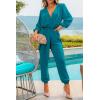 imagePRETTYGARDEN Womens Spring Fall Jumpsuits Casual Dressy One Piece Outfits V Neck Long Sleeve Belt Pockets Long Pants RomperLake Blue