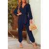 imagePRETTYGARDEN Womens Spring Fall Jumpsuits Casual Dressy One Piece Outfits V Neck Long Sleeve Belt Pockets Long Pants RomperNavy