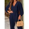 imagePRETTYGARDEN Womens Spring Fall Jumpsuits Casual Dressy One Piece Outfits V Neck Long Sleeve Belt Pockets Long Pants RomperNavy