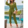 imagePRETTYGARDEN Womens Spring Fall Jumpsuits Casual Dressy One Piece Outfits V Neck Long Sleeve Belt Pockets Long Pants RomperOlive Green