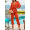 imagePRETTYGARDEN Womens Spring Fall Jumpsuits Casual Dressy One Piece Outfits V Neck Long Sleeve Belt Pockets Long Pants RomperOrange