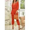 imagePRETTYGARDEN Womens Spring Fall Jumpsuits Casual Dressy One Piece Outfits V Neck Long Sleeve Belt Pockets Long Pants RomperOrange