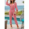 imagePRETTYGARDEN Womens Spring Fall Jumpsuits Casual Dressy One Piece Outfits V Neck Long Sleeve Belt Pockets Long Pants RomperPink