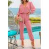 imagePRETTYGARDEN Womens Spring Fall Jumpsuits Casual Dressy One Piece Outfits V Neck Long Sleeve Belt Pockets Long Pants RomperPink