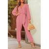 imagePRETTYGARDEN Womens Spring Fall Jumpsuits Casual Dressy One Piece Outfits V Neck Long Sleeve Belt Pockets Long Pants RomperPink