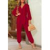 imagePRETTYGARDEN Womens Spring Fall Jumpsuits Casual Dressy One Piece Outfits V Neck Long Sleeve Belt Pockets Long Pants RomperRed