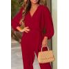 imagePRETTYGARDEN Womens Spring Fall Jumpsuits Casual Dressy One Piece Outfits V Neck Long Sleeve Belt Pockets Long Pants RomperRed