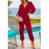 imagePRETTYGARDEN Womens Spring Fall Jumpsuits Casual Dressy One Piece Outfits V Neck Long Sleeve Belt Pockets Long Pants RomperRed