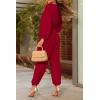 imagePRETTYGARDEN Womens Spring Fall Jumpsuits Casual Dressy One Piece Outfits V Neck Long Sleeve Belt Pockets Long Pants RomperRed