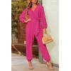 imagePRETTYGARDEN Womens Spring Fall Jumpsuits Casual Dressy One Piece Outfits V Neck Long Sleeve Belt Pockets Long Pants RomperRose Red