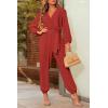 imagePRETTYGARDEN Womens Spring Fall Jumpsuits Casual Dressy One Piece Outfits V Neck Long Sleeve Belt Pockets Long Pants RomperRust Red