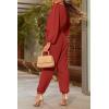 imagePRETTYGARDEN Womens Spring Fall Jumpsuits Casual Dressy One Piece Outfits V Neck Long Sleeve Belt Pockets Long Pants RomperRust Red