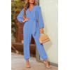imagePRETTYGARDEN Womens Spring Fall Jumpsuits Casual Dressy One Piece Outfits V Neck Long Sleeve Belt Pockets Long Pants RomperSky Blue