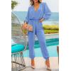 imagePRETTYGARDEN Womens Spring Fall Jumpsuits Casual Dressy One Piece Outfits V Neck Long Sleeve Belt Pockets Long Pants RomperSky Blue