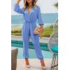 imagePRETTYGARDEN Womens Spring Fall Jumpsuits Casual Dressy One Piece Outfits V Neck Long Sleeve Belt Pockets Long Pants RomperSky Blue